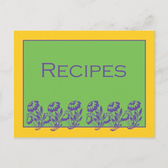 Green Yellow Purple Floral Recipe Card (Front)