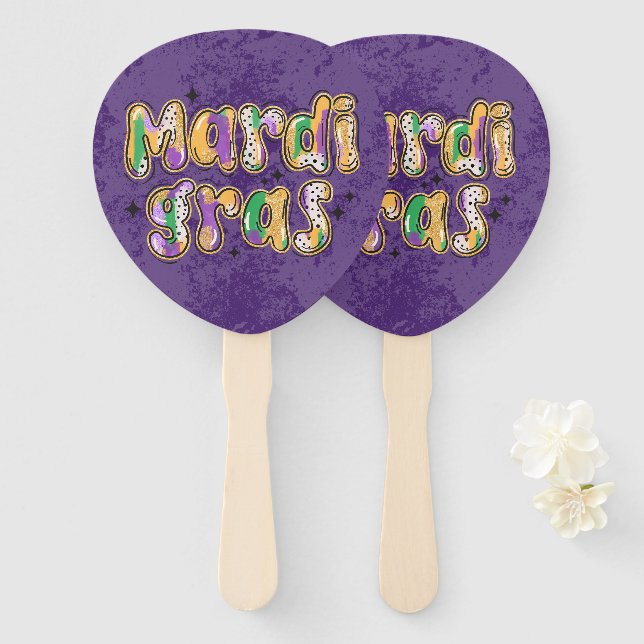 Green Yellow Purple Mardi Gras Hand Fan (Front and Back)