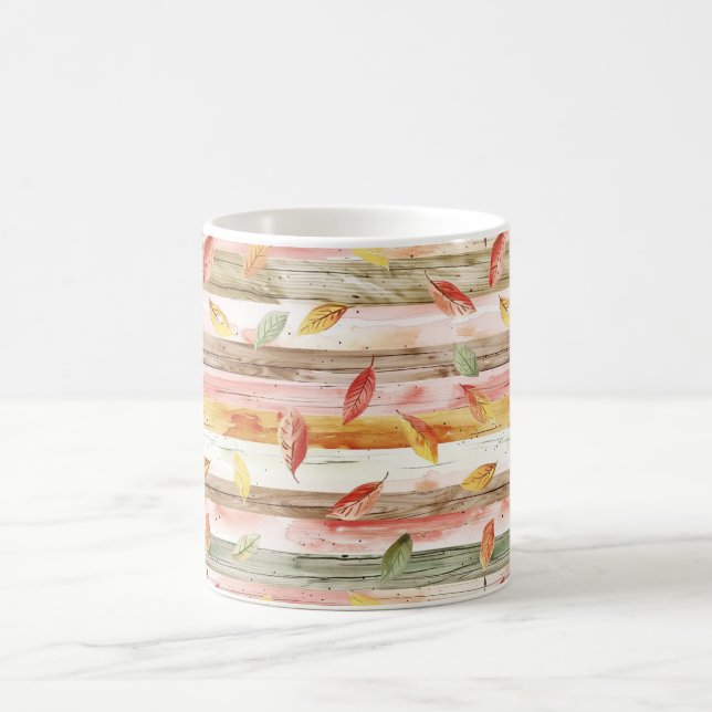 Green Yellow Red Pink Fall Leaves Stripes Coffee Mug (Center)