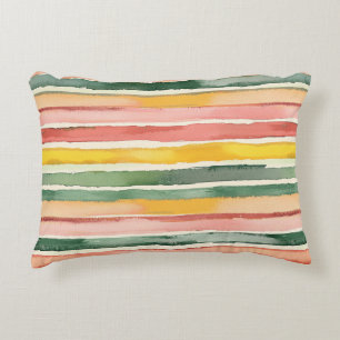 Green Yellow Red Pink Stripes Dots Decorative Cushion