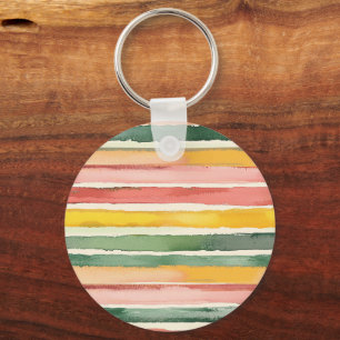 Green Yellow Red Pink Stripes Key Ring