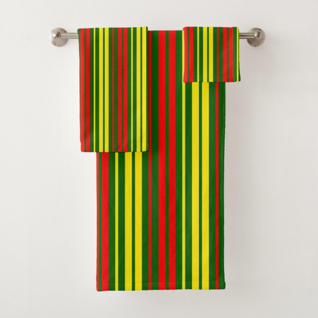 Green Yellow Red Vertical Stripes Design   Bath Towel Set (Insitu)