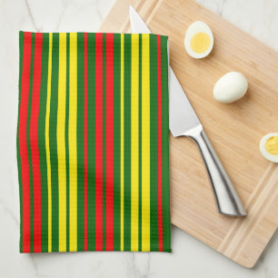 Green Yellow Red Vertical Stripes Design Tea Towel