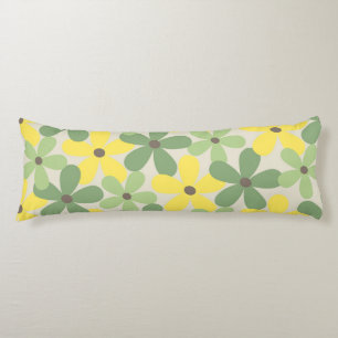 Green Yellow Retro Y2K 70s Flower Pattern Body Cushion