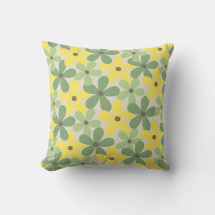 Green Yellow Retro Y2K 70s Flower Pattern Cushion
