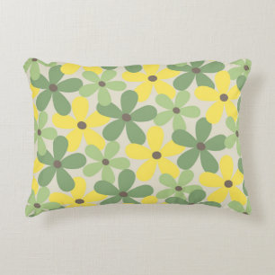 Green Yellow Retro Y2K 70s Flower Pattern Decorative Cushion