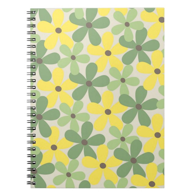 Green Yellow Retro Y2K 70s Flower Pattern Notebook (Front)