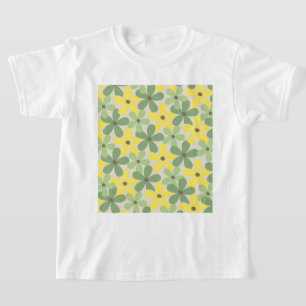 Green Yellow Retro Y2K 70s Flower Pattern T-Shirt