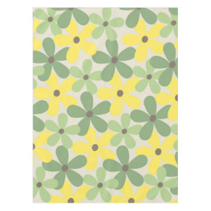 Green Yellow Retro Y2K 70s Flower Pattern Tablecloth
