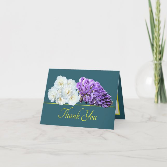 Green Yellow Rose Wisteria Chic Bouquet Thank You Card (Front)