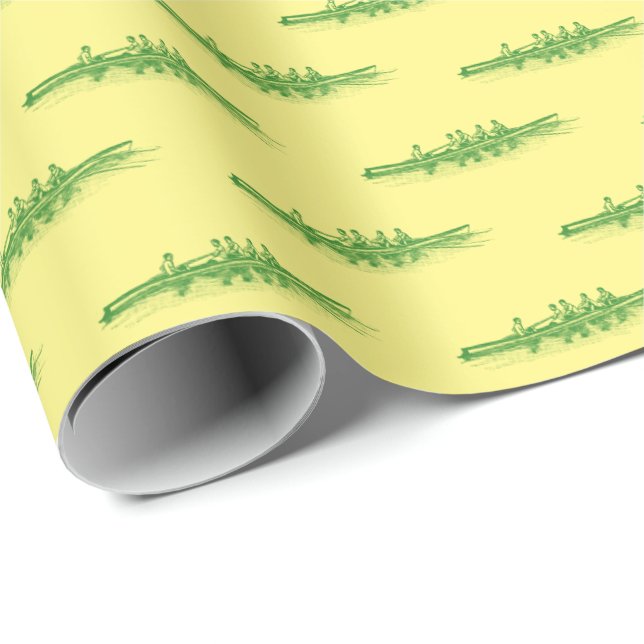 Green Yellow Rowing Rowers Crew Team Water Sports Wrapping Paper (Roll Corner)