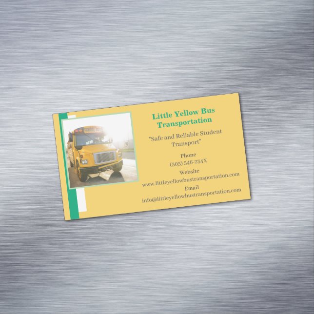Green Yellow School Bus Driver  Magnetic Business Card (In Situ)