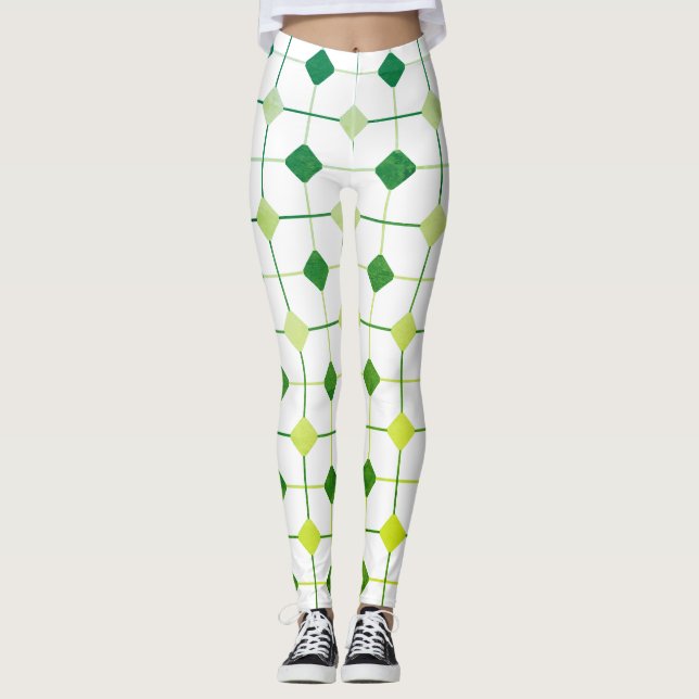 Green & Yellow Seamless Geometric Pattern Leggings (Front)