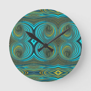 Green Yellow Spiral Paint Pour Design Round Clock