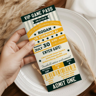 Green & Yellow Sport Themed Ticket Birthday Party Invitation