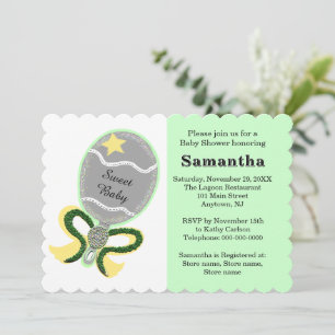 Green Yellow Sta Baby Shower Rattle Invitation