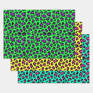 Green Yellow Teal Leopard Wrapping Paper Sheet