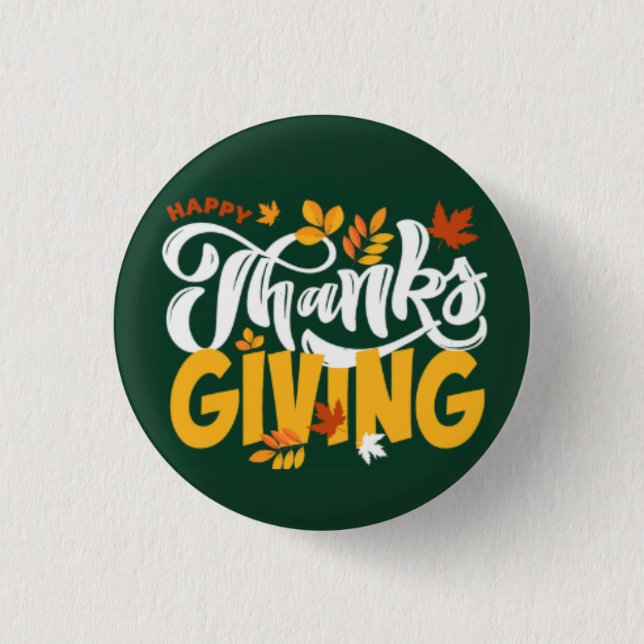 Green & Yellow Thanksgiving Pin Button (Front)