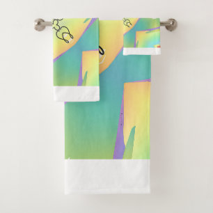 Green Yellow Three Point Geo Bath Towel Set
