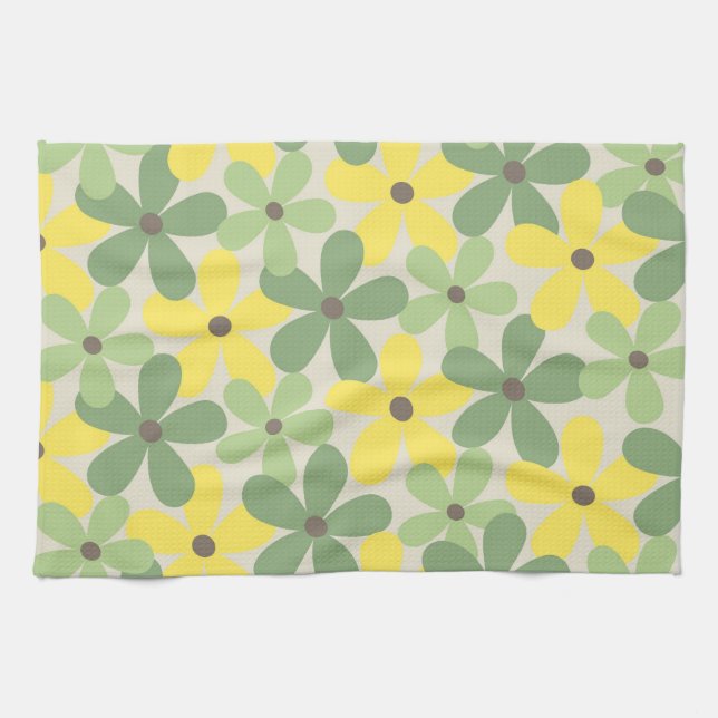 Green Yellow Tropical Floral Botanical Summer Tea Towel (Horizontal)