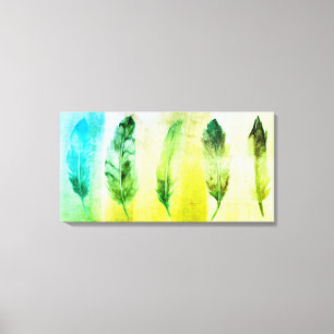 Green Yellow Watercolor Feathers Canvas Print