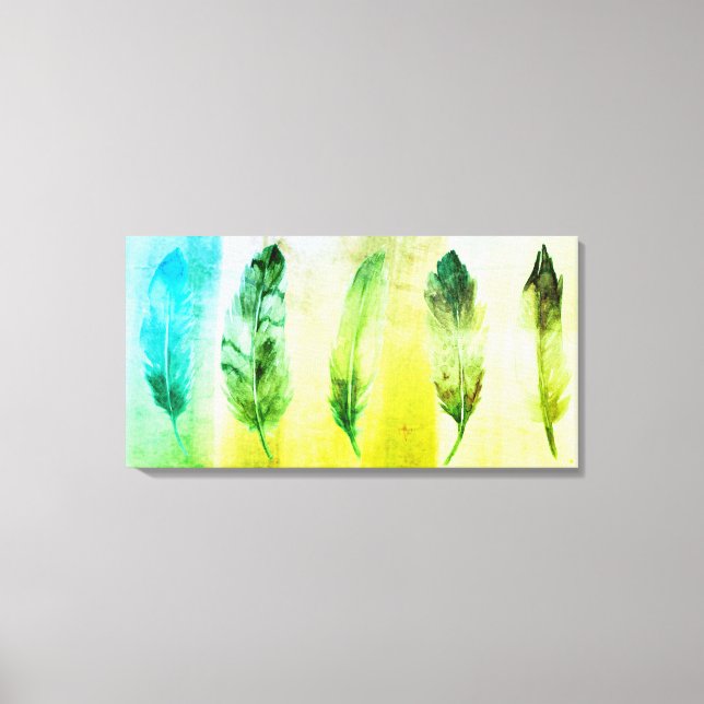 Green Yellow Watercolor Feathers Canvas Print (Front)