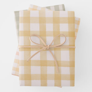 Green Yellow Watercolor Gingham Wrapping Paper Sheet