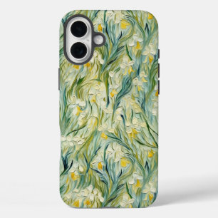Green, Yellow & White Floral Paint Textured-Effect iPhone 16 Plus Case