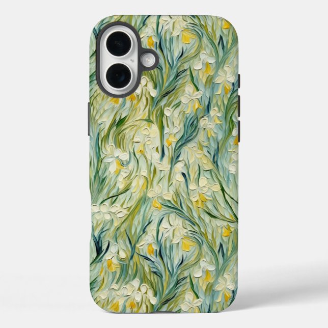Green, Yellow & White Floral Paint Textured-Effect Case-Mate iPhone Case (Back)