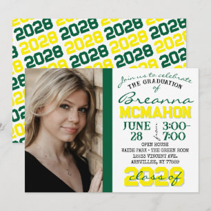 Green, Yellow & White Graduation Photo Invitation