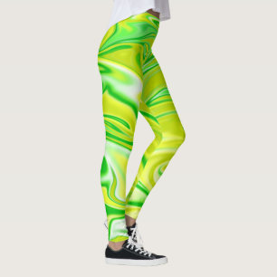 Green Yellow White Marble Pattern, Leggings