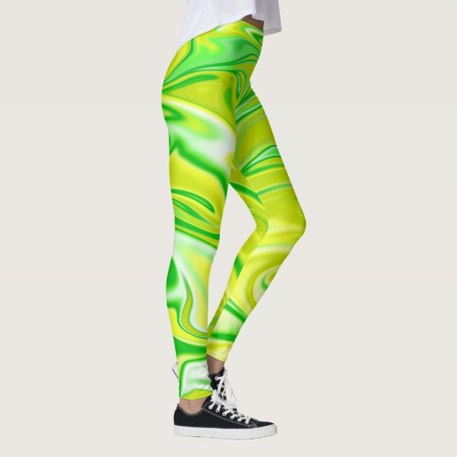 Green Yellow White Marble Pattern, Leggings (Right)
