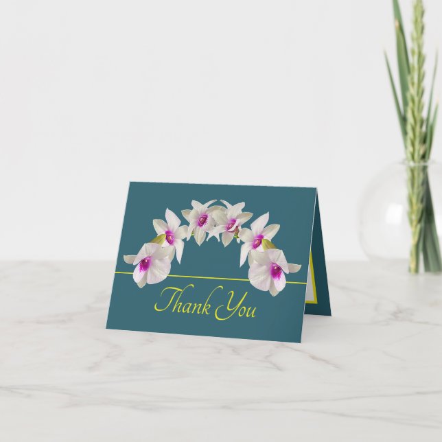 Green Yellow White Pink Orchid Bouquet Thank You Card (Front)