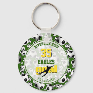 green yellow white school team spirit girls soccer key ring
