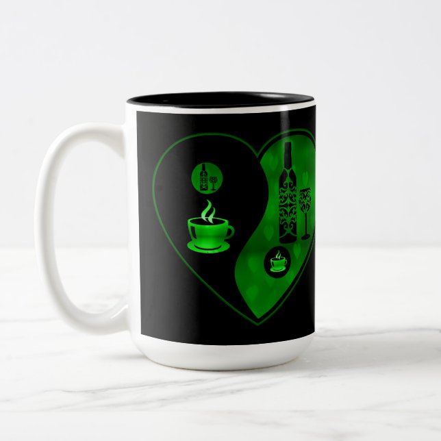 Green Yin & Yang Coffee & Wine Two-Tone Coffee Mug (Left)