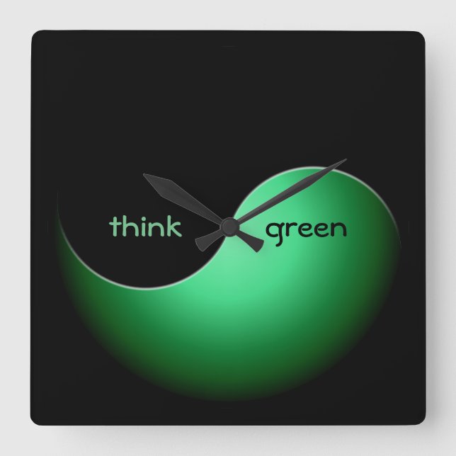 green yin yang square wall clock (Front)