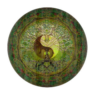 Green Yin Yang with Tree of Life Cutting Board