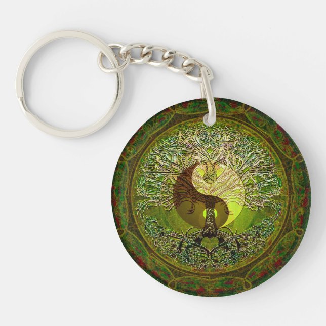 Green Yin Yang with Tree of Life Key Ring (Front)