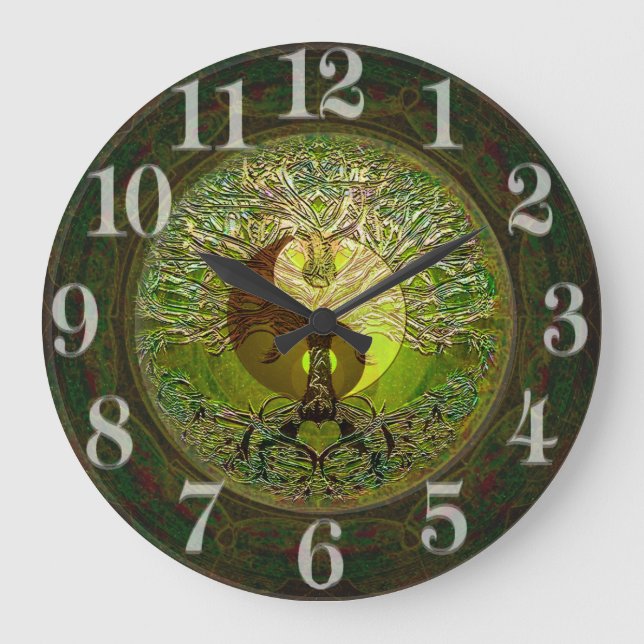 Green Yin Yang with Tree of Life Large Clock (Front)