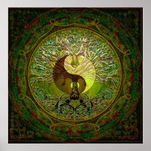 Green Yin Yang with Tree of Life Poster