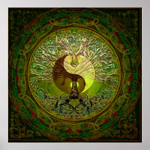 Green Yin Yang with Tree of Life Poster | Zazzle