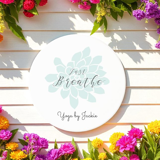 Green Yoga Breathe White Floral Coaster (Creator Uploaded)