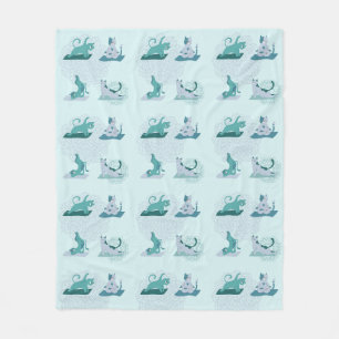 Green Yoga Cats Fleece Blanket