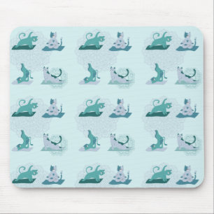 Green Yoga Cats Mouse Mat
