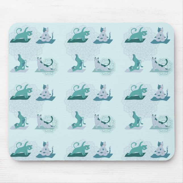 Green Yoga Cats Mouse Mat (Front)