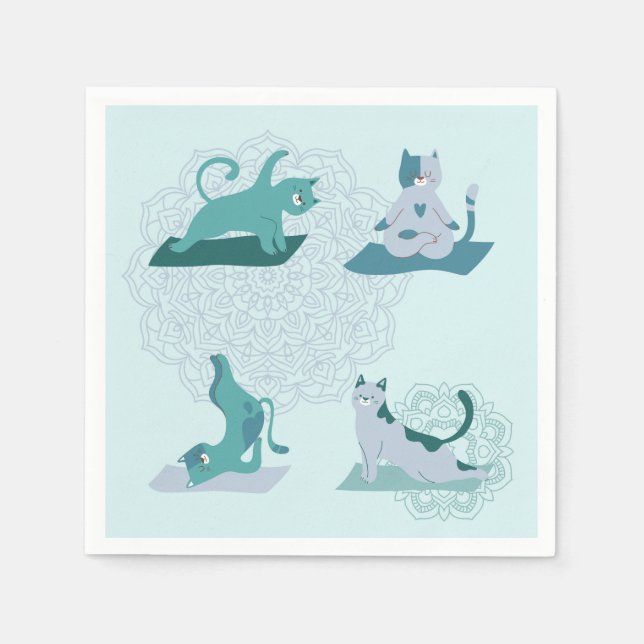 Green Yoga Cats Napkin (Front)