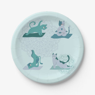 Green Yoga Cats Paper Plate