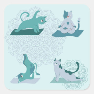 Green Yoga Cats Square Sticker