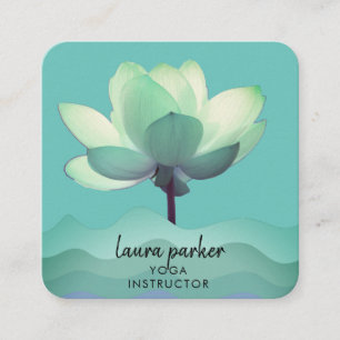 Green Yoga Instructor Lotus Flower Watercolor Square Business Card