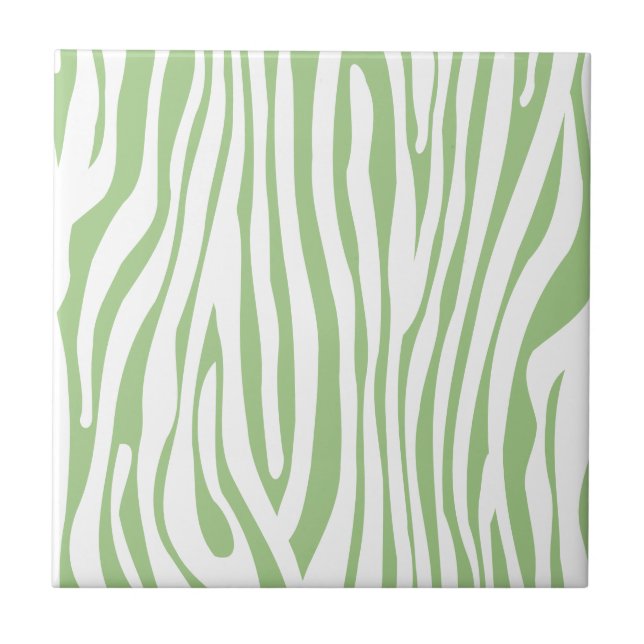 Green Zebra Animal Print Pattern Tile (Front)